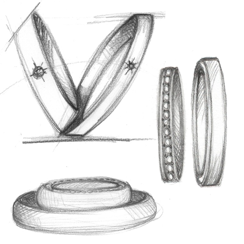 fedi artigianali con giro di diamanti sul lato disegni originali